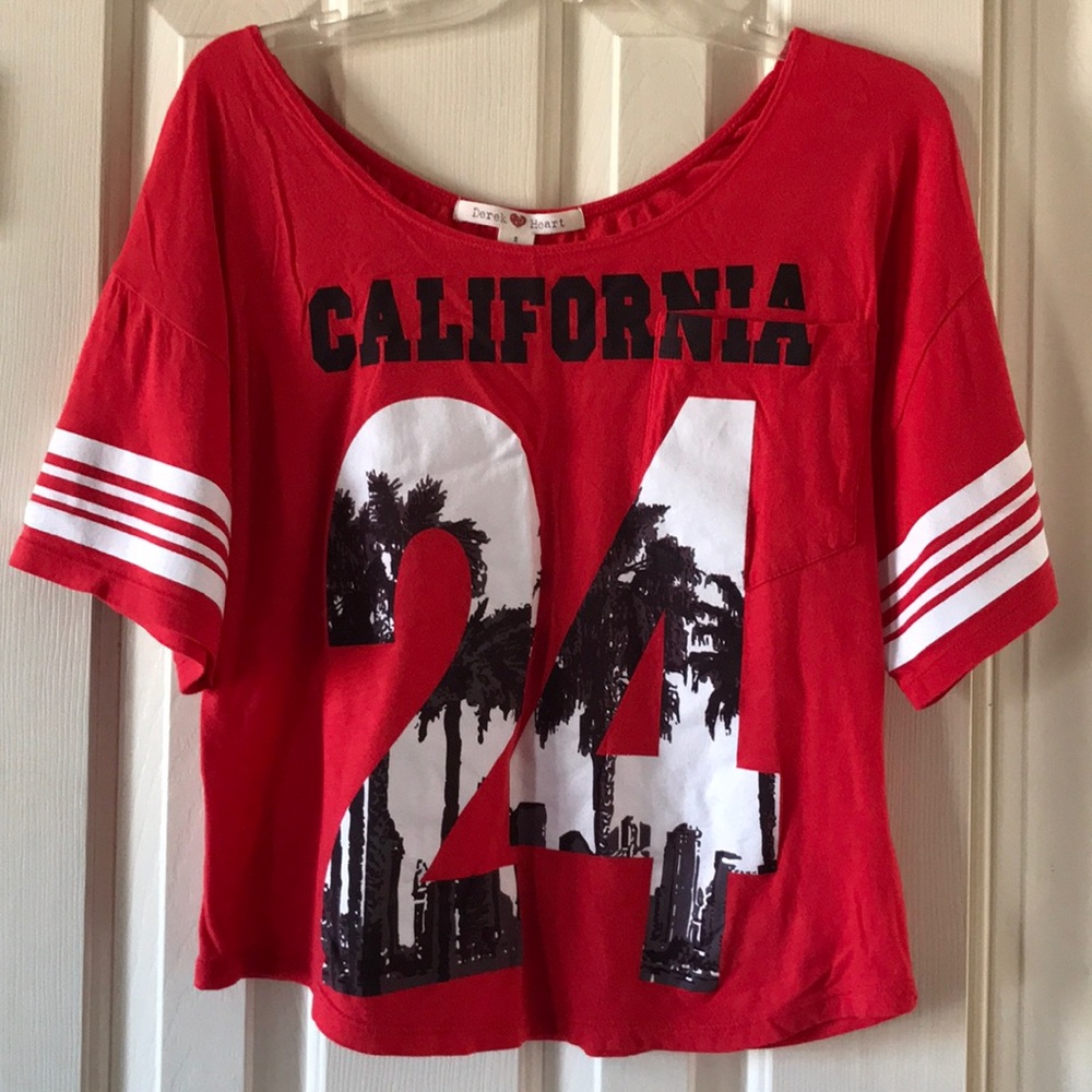 Red scoop neck midriff
